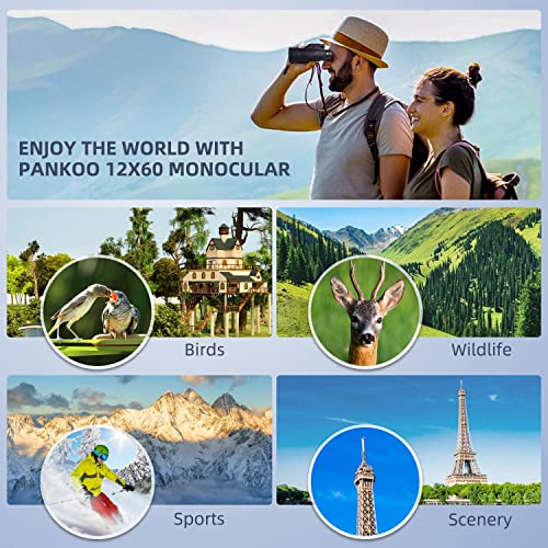 12x60 Monocular Telescope High Powered with Smartphone Adapter Tripod and Portable Bag, Larger Vision Monoculars for Adults with BAK4 Prism & FMC Lens, Suitable for Bird Watching Hiking Travel Black Monocular
