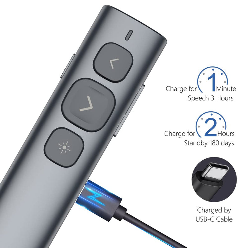 【Soft and Big Button】 Norwii N95 Rechargeable Presentation Clicker for Powerpoint Presentations, 2.4GHz Laser Pointer Presentation Remote Wireless Presenter Slide Clicker for Computer Laptop Mac Siver