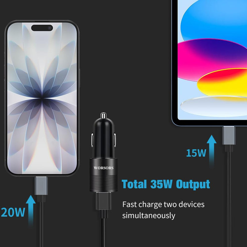 6 Pack 35W USB C & USB A Dual Ports Car Chargers for iPhone/Android Phones | PD 20W + QC 3.0 15W Car Cigarette Lighter Adapter Fast Charging for iPhone 17 16 15 14, iPad, Samsung Galaxy S26 S25, Google Black