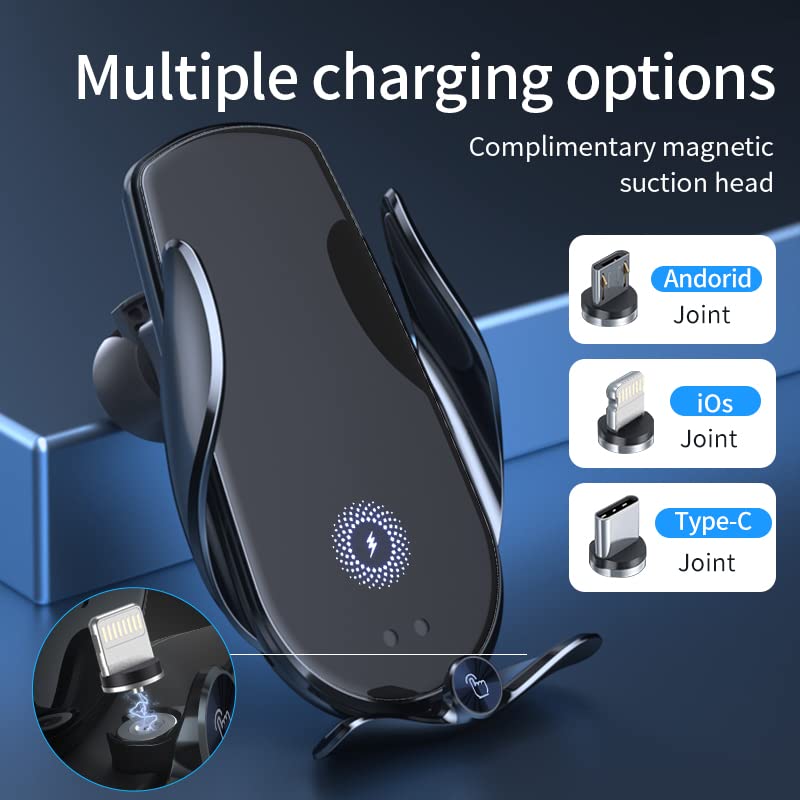 Silver M3 Wireless Charger Car Air Vent Phone Holder 15W Fast Charging iOS Android Compatible Smart Sensor Upgraded Model Silver