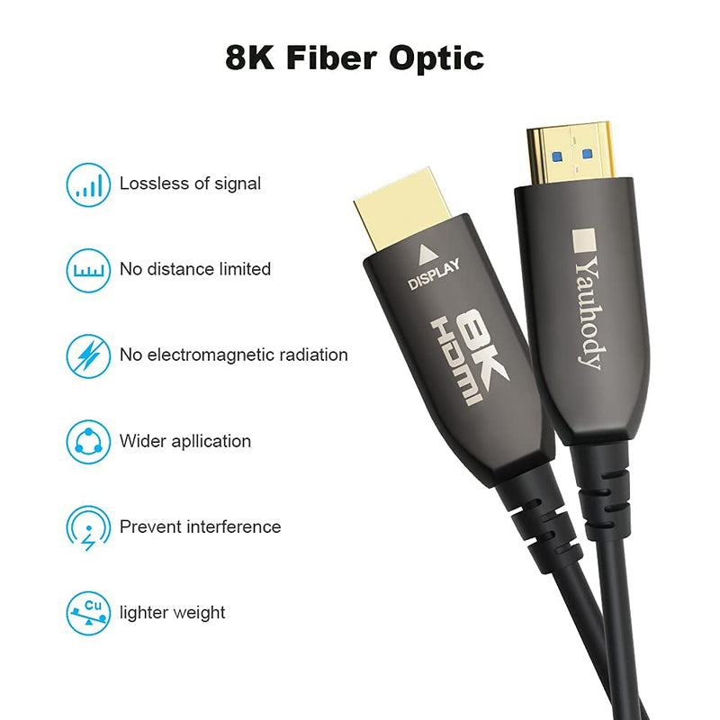 Yauhody Real 8K HDMI Fiber Optic Cable 75ft, CL3 Rated, Ultra High Speed 48Gbps HDMI 2.1 Over Fiber, Supports 10K, 8K@60Hz, 4K@144Hz/120Hz/60Hz, HDCP 2.2 & 2.3, 4:4:4, eARC, Dynamic HDR 10, 3D (75ft) 75 feet (Fiber HDMI)