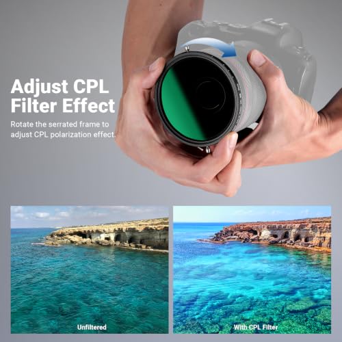 NEEWER 2 in 1 55mm Variable ND Filter ND2–ND32&CPL Filter(Circular Polarizer Filter) No X Cross/30 Layer Nano Coated/HD Optical Glass/Ultra Slim Aluminum Alloy Frame/Water Repellent/Scratch Resistant