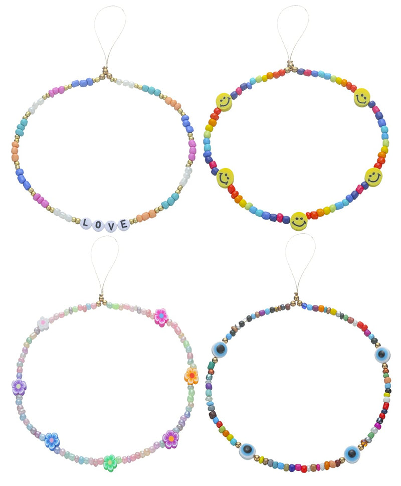 Taouzi 6PCS Beaded Phone Lanyard Wrist Strap Face Beaded Phone Charm Fruit Star Pearl Rainbow Color Beaded Phone Chain Strap for Women Girls Style6-1