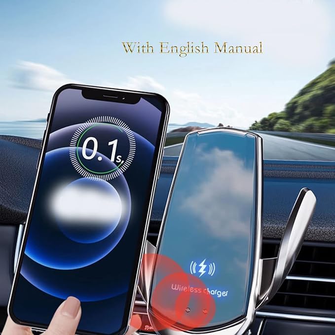 Wireless Car Charger Mount Automotive Electric Induction 15W Wireless Charger Car Auto Clamping Car Phone Holder Mount Wireless Charging Mount Vent Phone Holde Compatible with Android (Silver) Silver