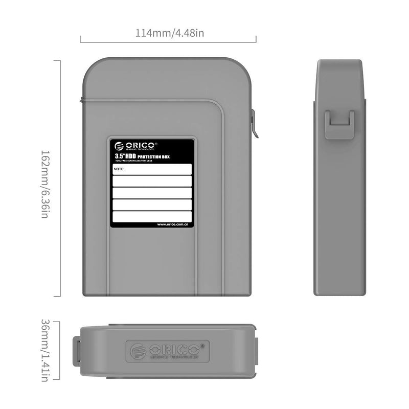 ORICO 5 Packs 3.5inch Hard Drive Case Protective Box Storage Case Cover Organization Shell for Shockproof Slashproof and Dustproof for Gray-PHI-5S PHI-GY 3.5 inch