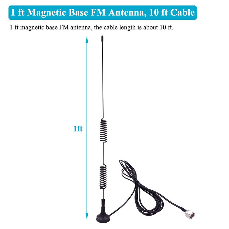 Fancasee Universal FM Antenna Magnetic Base 75 Ohm Screw F Male Plug with PAL BNC 3.5mm & 75 to 300 Ohm Adapter Connector Coax Coaxial Cable FM Radio Antenna for AV Home Stereo Receiver Indoor
