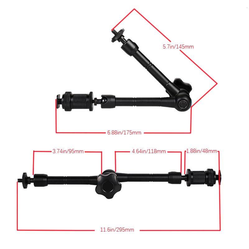 [AUSTRALIA] - HuaerHui 11 Inch Adjustable Articulating Friction Magic Arm with 1/4" Thread Screw and Hot Shoe Mount Adapter for DSLR Camera Rig/Camcorder/LCD Monitor/LED Lights/Flash Light/Microphone 
