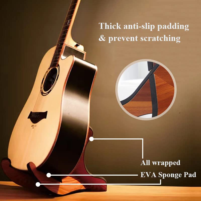Coret Universal Portable Wooden Guitar Stand, Acoustic and Classical Guitar Stand,Portable Guitar Stand Holder, with Non Slip EVA Padding