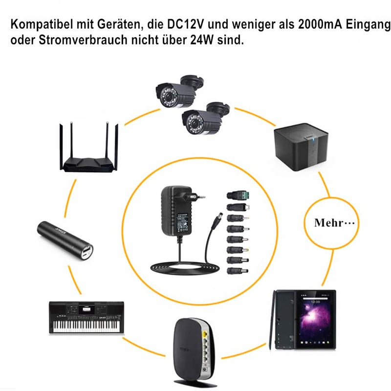 ZUOKENZU AC Adapter 12 V 2 A Power Supply AC 220 V to DC12 V 500 mA 1000 mA 1500 mA 2000 mA Power Driver 5.5 mm with 8 DC Plug Adapters Inverter Charger Transformer AC-DC Adapter (DC12V~2A) DC 12 V - 2 A