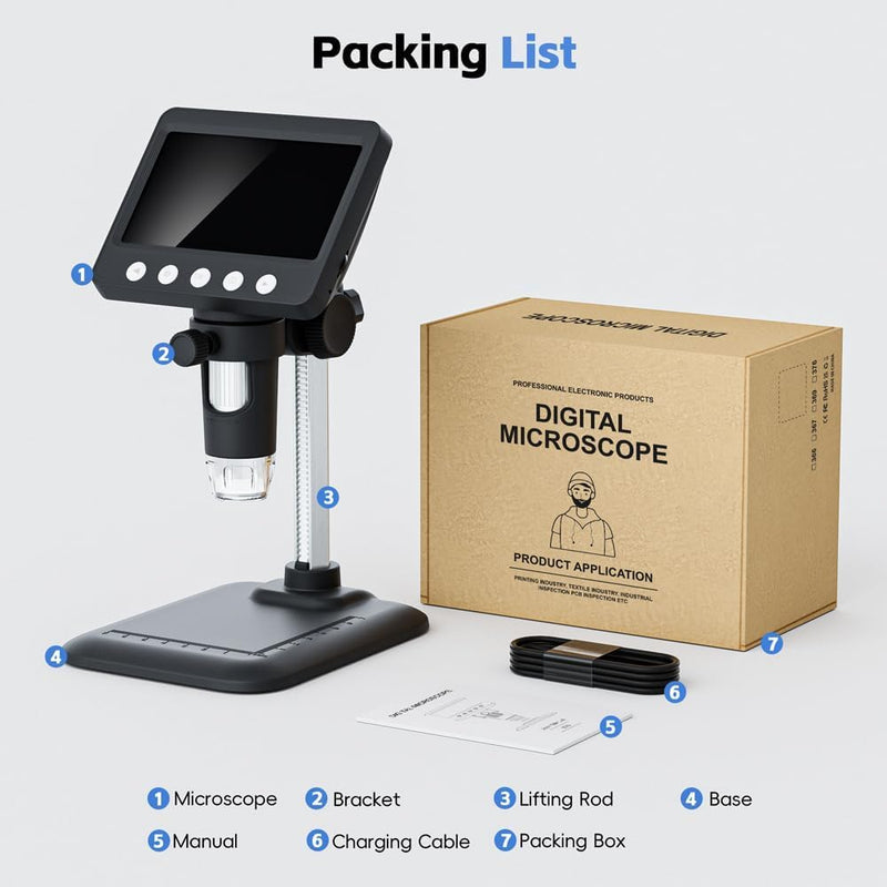 [AUSTRALIA] - 4.3" Digital Microscope for Adults, SKYEAR Coin Microscope 1000X Magnification with 8 Ajustable LED Fill Lights, USB Microscope for Windows/MacOS, Coin Collection Supplies-Black Black 