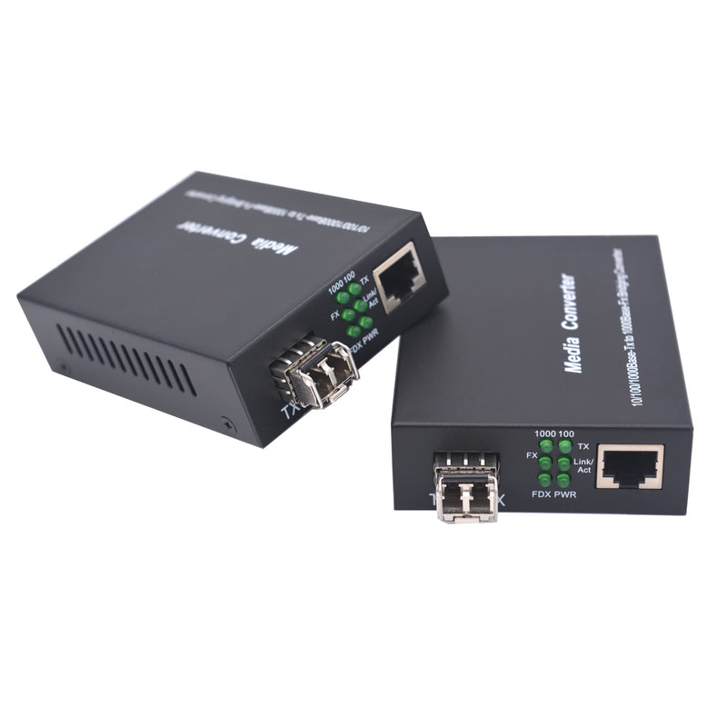 Multi-Mode LC Gigabit Fiber Media Converters - Include 2 SFP Transceiver 550M, Wavelength 850nm, LC to UTP Cat5e 10/100/1000 RJ-45 –Gigabit Ethernet Speed, A Set MM 550M 850nm,LC, Dual Core