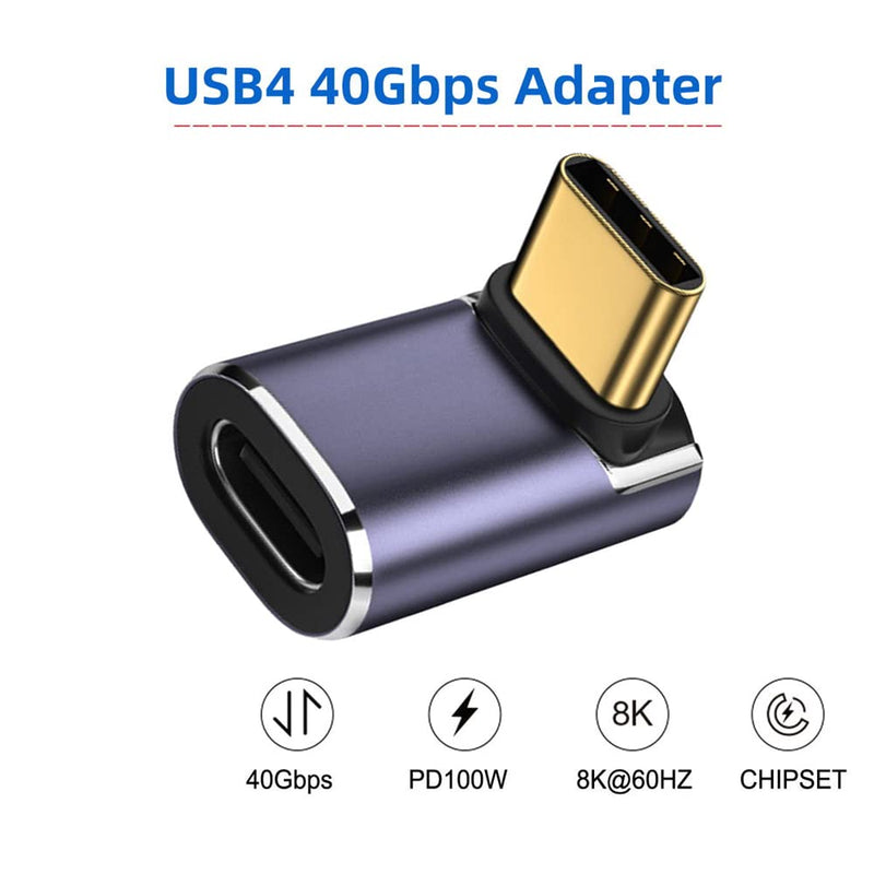 NFHK 40Gbps USB4 Type C Male to Female 90 Degree Up Down Angled 100W Power Data 8K Video Adapter for Laptop Phone Up Angled Male to Female