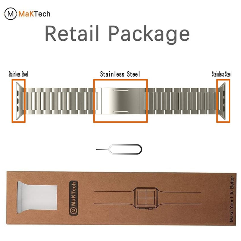 Titanium Band for Apple Watch 11/10/9, Ultra 3, SE 3, I-Shape | MaKTech Lightweight Business Strap, Deployment Clasp, for Apple Watch Series 11/10/9/8/7/6/5/4, Ultra 3/2/1, SE 3/2/1 46mm/45mm/44mm/49mm Titanium
