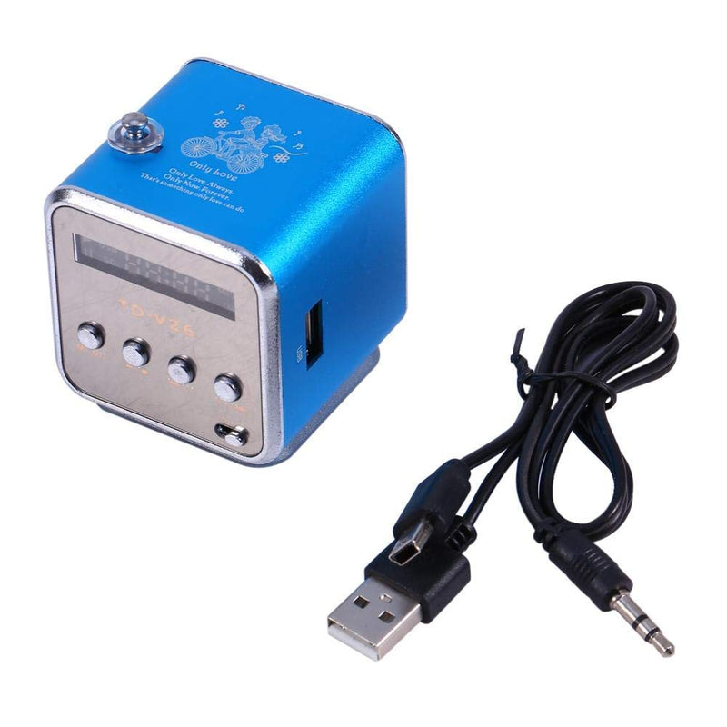 Yoidesu TD-V26 Portable Mini Speaker Music Player FM Radio Battery Powered Mini Digital Display Screen Speaker Music Player for Computer&Cell Phone Support TF Card and U Disk (Blue)