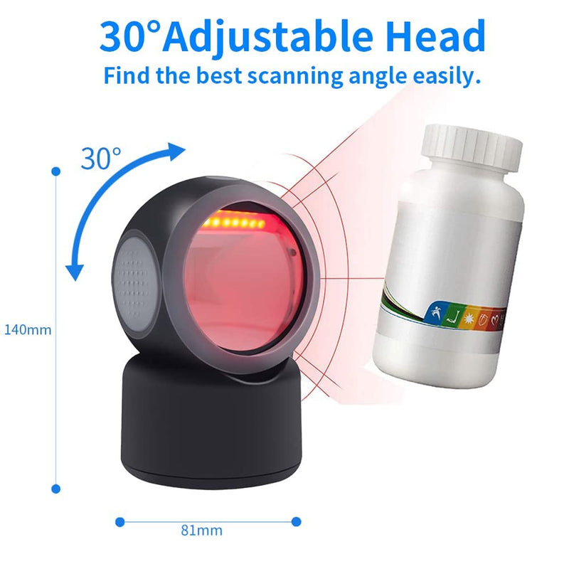 [AUSTRALIA] - Alacrity 2D 1D QR Desktop Barcode Scanner, Omnidirectional Hands Free USB Wired Barcode Reader, Capture Codes on Screen, 3300DW, Black 