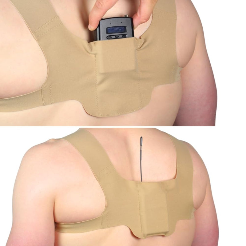 [AUSTRALIA] - URSA X Strap: One-Piece Harness for Microphone Transmitters and Lav Mics. Multiple LAV Pouches. Compatible with URSA MiniMounts. For Sports/Active Shoots (Beige, Large) Beige 