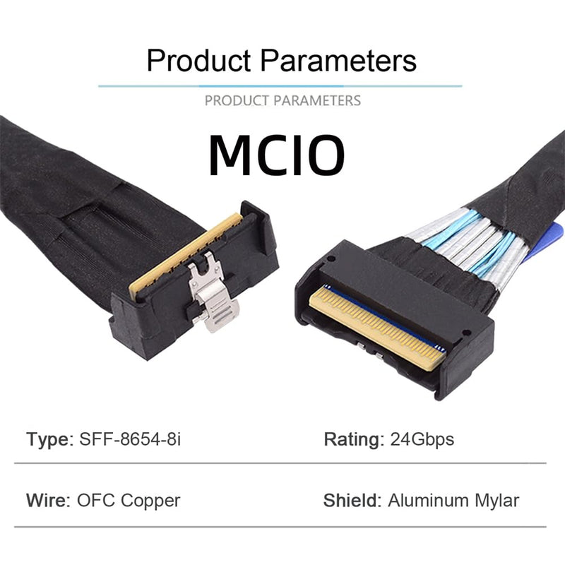 PCI-E 5.0 Mini Cool Edge IO MCIO Angled PCI-E Slimline SAS 8i 74Pin Male to MCIO 74Pin Male Extender Cable 35cm MCIO to MCIO UP