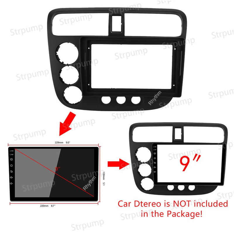 9'' Car Radio Stereo Dash Frame Fascia Bezel Panel Compatible for Honda Civic 2001 02 03 04 05 Mount Kit LHD LHD Frame