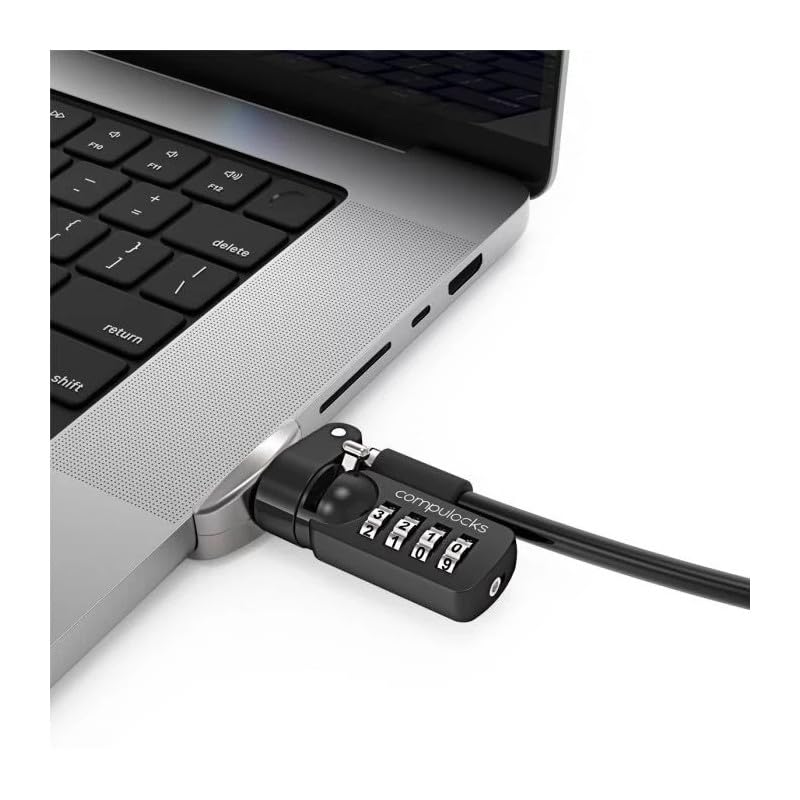 Compulocks Ledge Lock Adapter for MacBook Pro 14" M1, M2 & M3 with Combination Cable Lock Silver