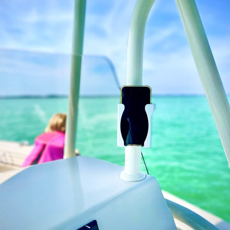 Boat Phone Holder, Marine Cell Phone Holder for Boat | Adjustable and Secure Marine Smartphone Mount, Durable Boating Accessory Made for Outdoor Conditions White