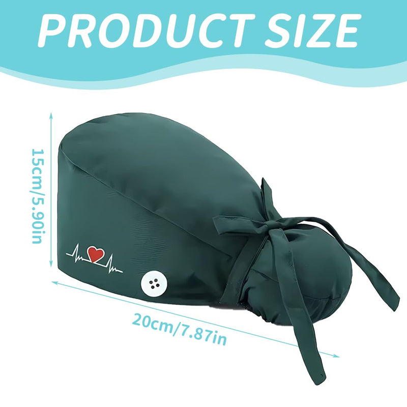 LQIOACU 1 x surgical cap for men and women, surgical cap, fabric, work cap, cotton print, nurses cap, long hair, green, multicoloured, Unit size