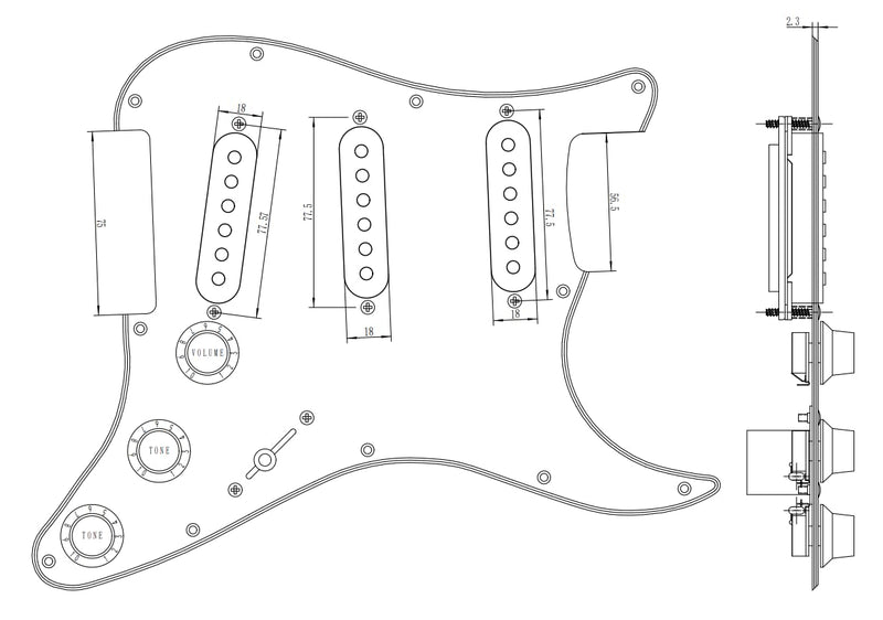 SSS Loaded Pickguard Set - Single Coil Pickups, 3-Ply Black, Easy Drop-In Replacement – Compatible with Fender Stratocaster Guitars, Black Pickguard-SSS-Black