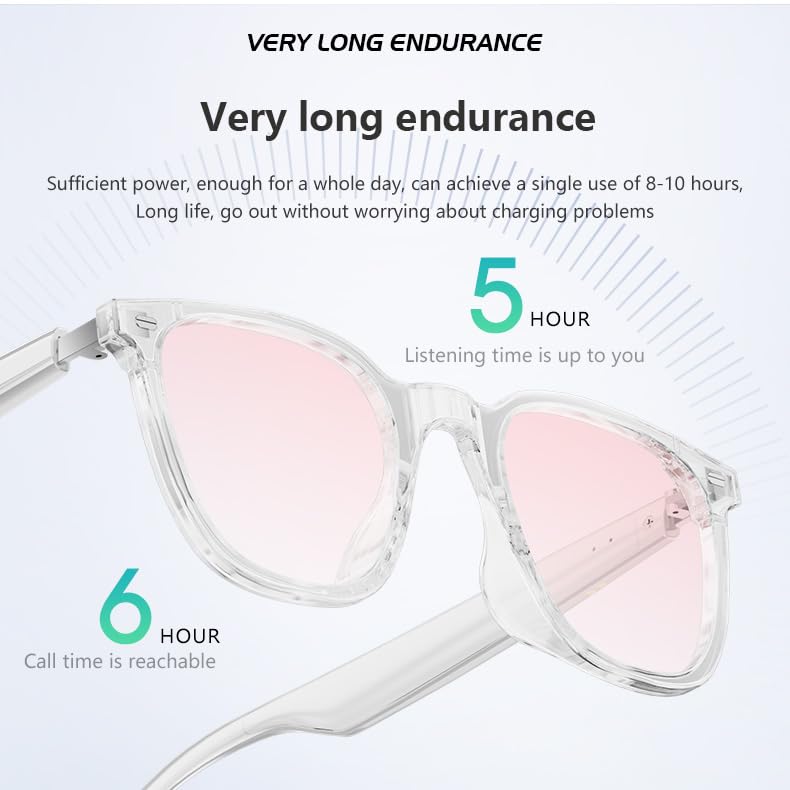 Smart Bluetooth Audio Sunglasses, Open Ear Wireless Headphones & Polarized Tinted Glasses in Pink, Anti-Glare Fashion Eyewear for Driving, Cycling, Music Festivals, Men & Women (Pink)