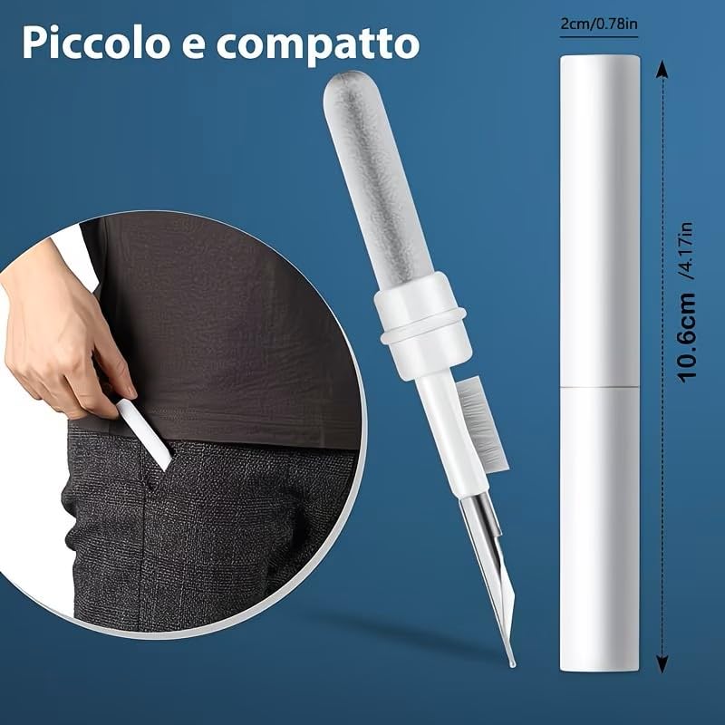 3-in-1 Earbuds Cleaning Pen with Soft Brush – Multifunctional Cleaner Kit for Wireless Earphones, Headphones Charging Box, Computer Keyboard, Phone Ports and Electronics(White) White
