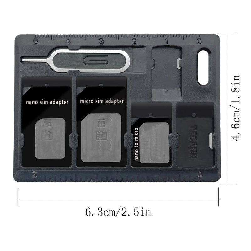 1 Pack SIM Card Holders with Tray Opener Pins, Card Storage Tool Set for Standard Micro Nano Micro-SD Memory Cards, with 3 Card Adapters and 1 Eject Pins - Black