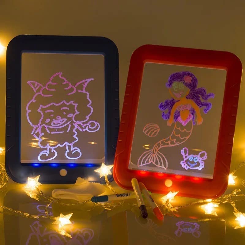 waheed LED Drawing Tablet,Magic Pad , Includes Smooth Fun Guide. Glow Boost , 6Double Sided Markets, 42 Stencils, Dry Erasers., Blue, 10.3*7.8*0.8