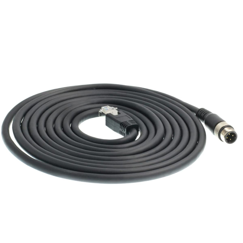 M12 4pin D-Code Male to RJ45 Ethernet Connector CAT6 Shielded Cable for Profinet & Ethernet/IP Networks Black 5M