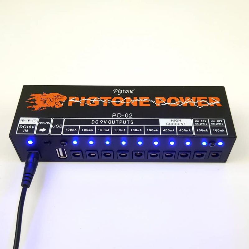 Guitar Effect Pedal 10 DC Outputs Power Supply for 9V 12V 18V Effects Pedals with USB (5V2A) PD-02