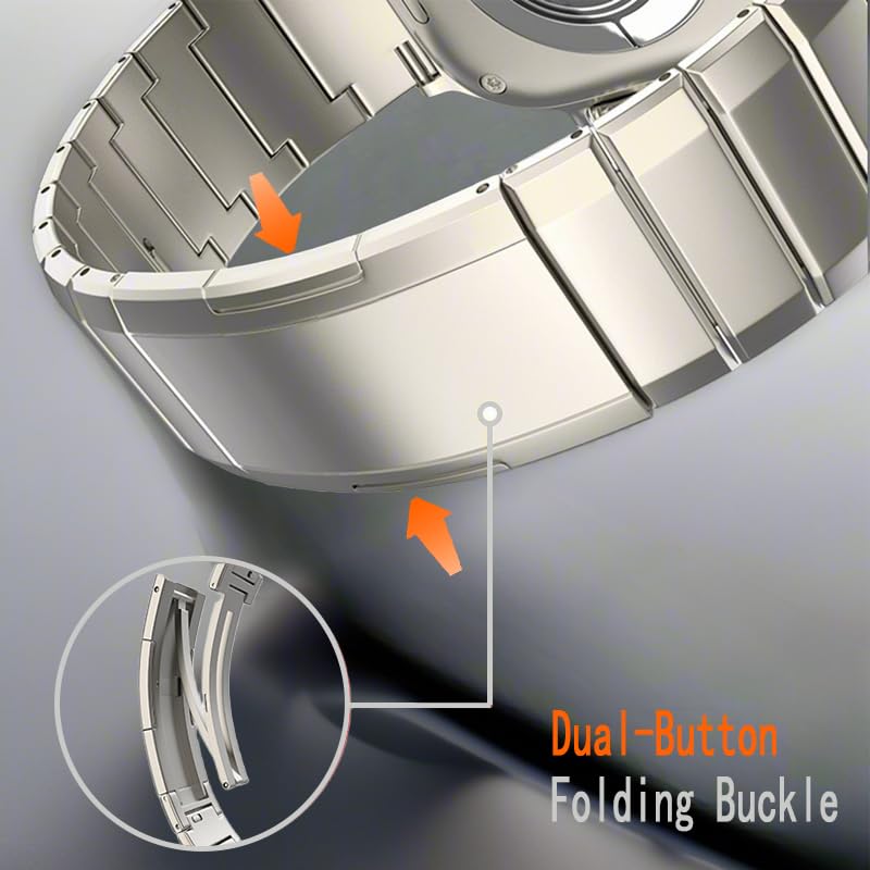 Titanium Band for Apple Watch 11/, Ultra, SE, DLC Beveled Edge Bracelet | MaKTech DLC Coating Scratch-Resistant, Deployment Clasp, for Apple Watch Series 11/10/9/8/7/6/5/4, Ultra 3/2/1, SE 3/2/1 46mm/45mm/44mm/49mm Titanium