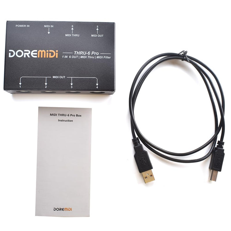 MIDI THRU-6 Pro Box MIDI Splitter + Filter Be Used To Convert 1 MIDI Input Into 6 MIDI Outputs + USB MIDI Output