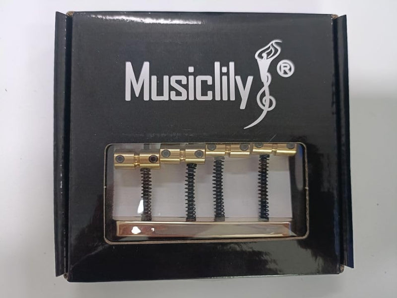 [AUSTRALIA] - Musiclily Pro 19mm 4-String Bass Hardtail Bridge with Brass Saddles and Steel Plate, Gold 