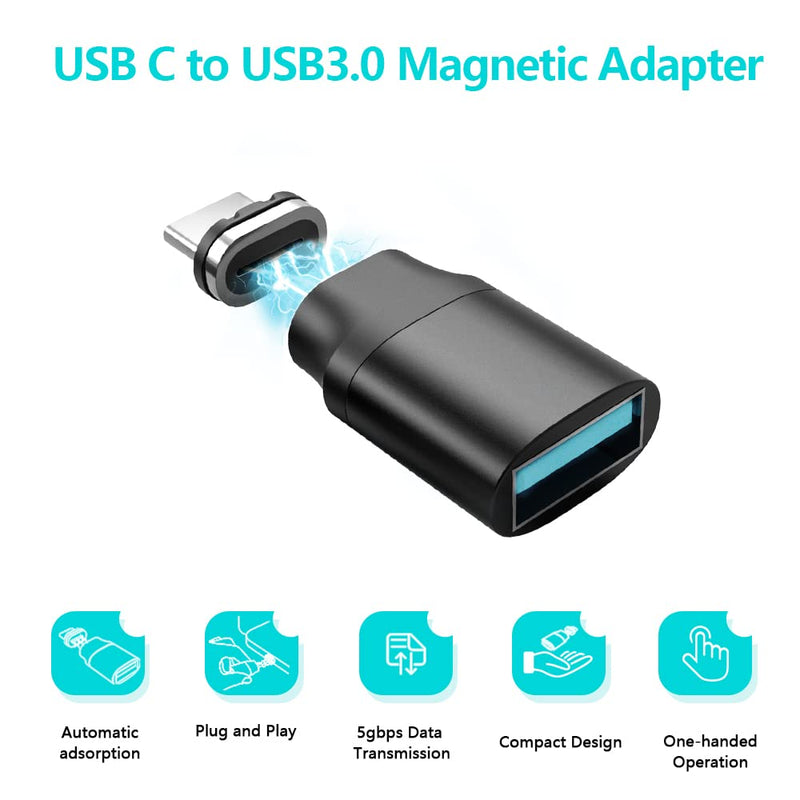 USB C Magnetic Adapter Straight 24 Pins + USB C to USB Adapter Magnetic C Connector Support Data Transfer Compatible with MacBook Pro/Air/ Type C Devices