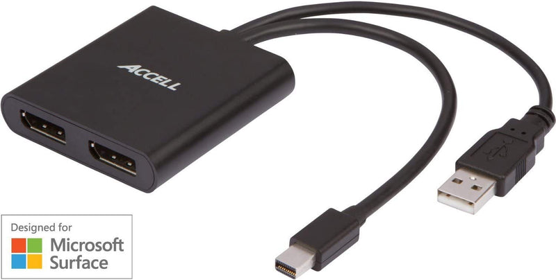 Accell mDP-2DP Multi Monitor Splitter - Mini DisplayPort 1.2 Multi-Stream Transport (MST) Hub - 1x Mini DisplayPort connector, 2x DisplayPort outputs,Black 2 DisplayPort Outputs