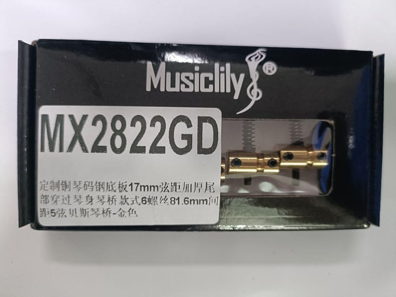 [AUSTRALIA] - Musiclily Pro 17mm Heavy Duty 5-String Bass Bridge Dual Load with Brass Saddles Steel Plate for Fender Precision/Jazz Bass, Gold 