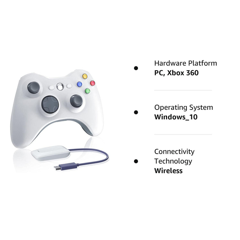 Wireless Controller for Xbox 360, 2.4GHZ Gamepad Joystick Controller Remote for PC Windows 7,8,10 with Receiver Adapter, White