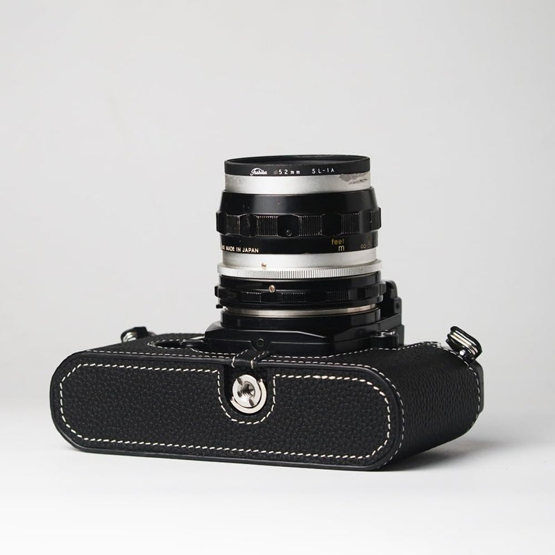 FM2 half case,Handmade Genuine Real Leather Half Camera Case Bag for Nikon FM2 FM2n FE2 (Black) Black