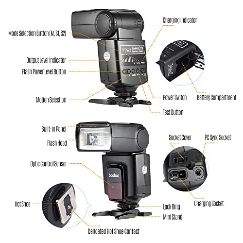 GODOX TT520ⅡUniversal On-Camera Flash Electronic Speedlite + AT-16 2.4G Wireless Trigger Transmitter Guide Number 33 S1 S2 Modes Replacement for Canon Nikon Pentax TT520 II