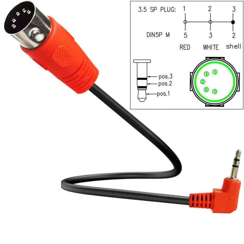 [AUSTRALIA] - 5Pin DIN Cable, DIN 5Pin MIDI Male to 3.5mm TRS Male Stereo Plug 90 Degree Angle Audio Connection Cable for Sound Card Keyboard Piano Drum Recording, Red (1.5M/5Ft) 1.5M/5Ft 