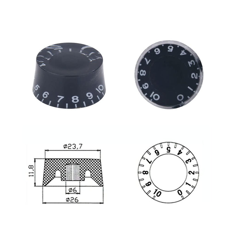 4pcs Electric Guitar Knobs Black Speed Volume Tone Control Knob for Les Paul Style Electric Guitar Parts Replacement (Black-White Word) Black-White Word
