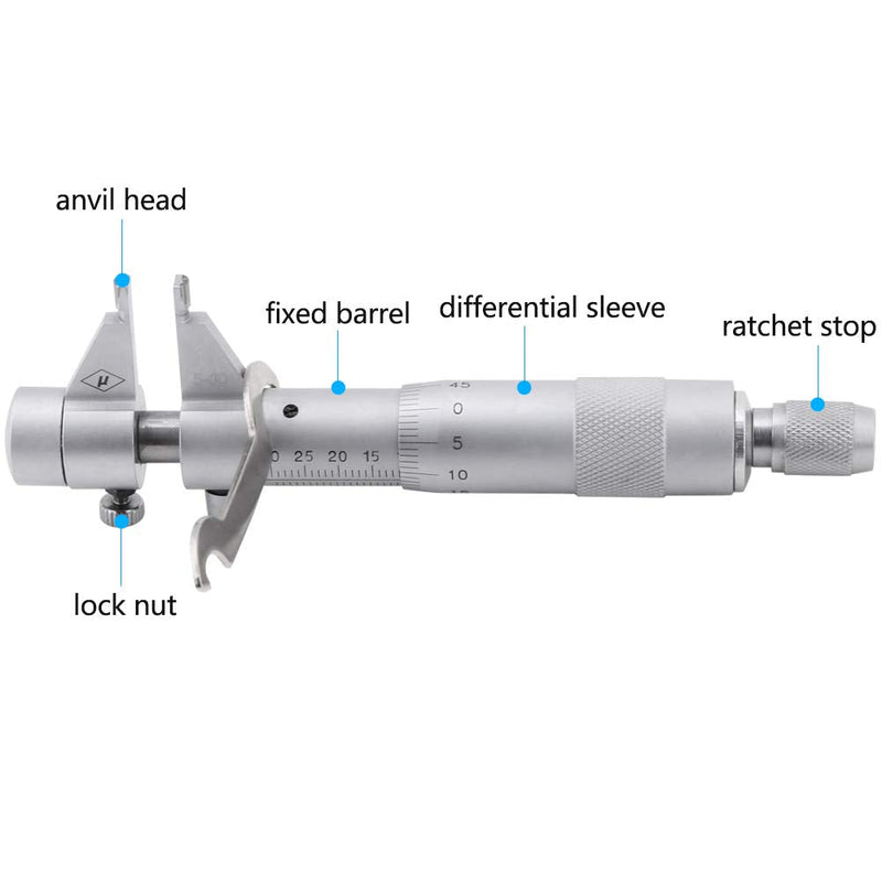 Inner Micrometer, Vernier Caliper, Inner Micrometer Set, 5-30 mm, Metric Inner Diameter Micrometer Set, 0.01 mm Accuracy, Internal Bore Hole Vernier Caliper Type with Storage Box