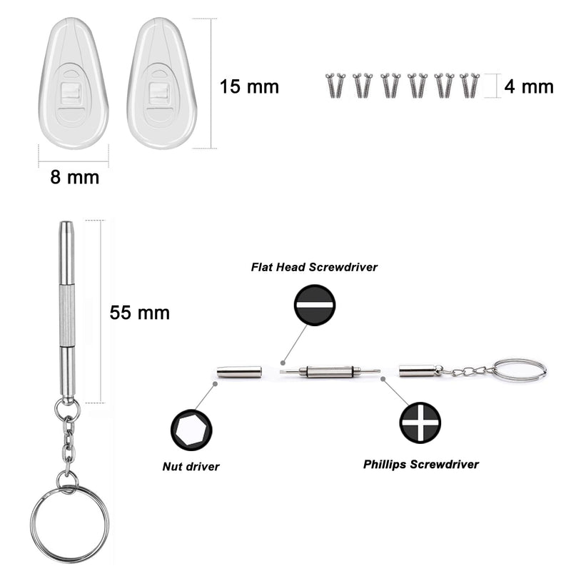 Eyeglasses Nose Pads, Upgraded Soft Silicone Air Chamber Eyeglass Nose Pads, 6 Pairs of Screw-in 15mm Glasses Nose Pad Set with Screws and Micro Screwdriver