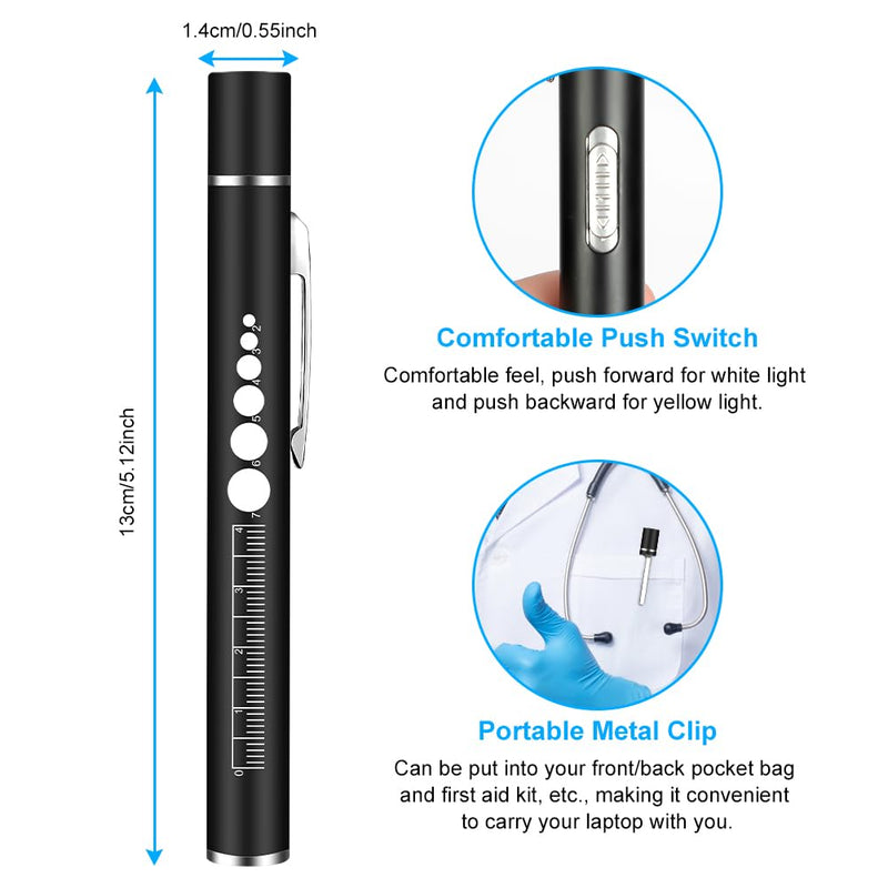 flintronic Pupil Light Medicine, Diagnostic Light Nurse Emergency Service Accessories, with Pupil Meter & Ruler, Rechargeable USB LED Pen Lamp for Nurses, Students, Doctors 1 Piece Black