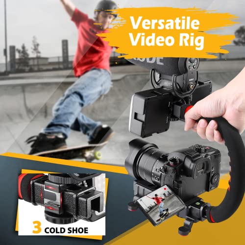 Zeadio Handheld Camera Stabilizer, U-Shaped Video Rig Handle Grip with 3 Cold Shoe Mounts & 1/4'' Screw, Compatible with DSLR Camcorder Action Camera Smartphone etc
