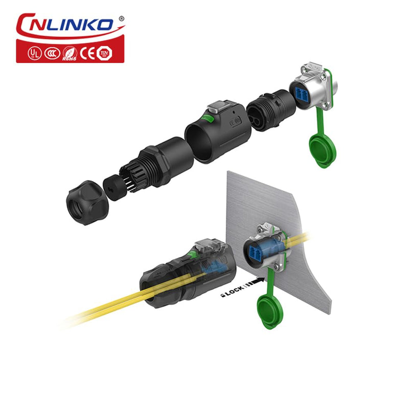 CNLINKO LP-24 Fiber Optic Connector, LC Single Mode Dual Core Optical Plug for Outdoor Use, Recessed Sockets Socket IP68 Aviation Plug Waterproof Plug M24 02-M24 Fiber Optics Set