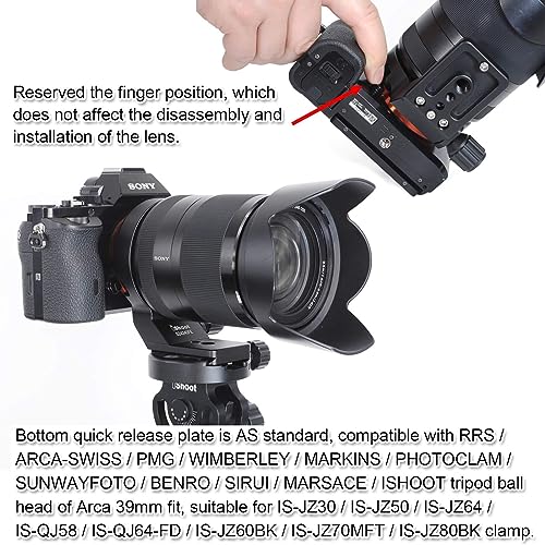 iShoot Tripod Mount Ring Lens Collar with Arca-swiss Fit Quick Release Plate Compatible with Sony SEL35F14Z FE 35mm f/1.4 ZA, SEL90M28G FE 90mm f/2.8 Macro G OSS, SEL100F28GM FE 100mm f/2.8 STF GM OSS