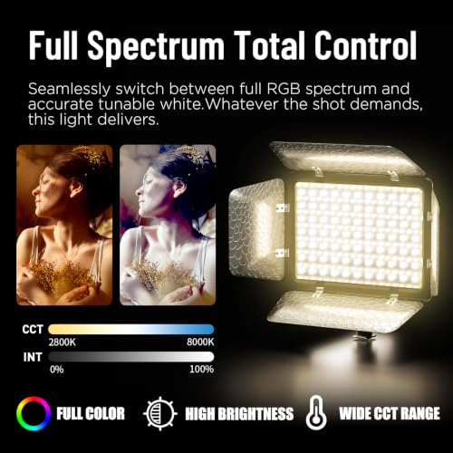 Mettlelite SL240C RGB LED Video Light with Barndoor & Mini Tripod, APP Control 360° Full Color RGB Panel, Ultra Bright 2800K-8000K, 40 Gels,10 Light Effects,Portable Studio Light for Content Creation